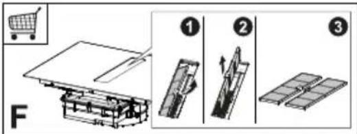 Diagram illustrating three steps of a printer or printer setup with labeled components and a shopping cart icon.