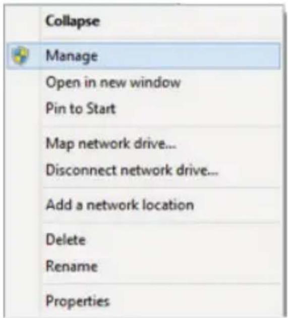 Collapse Manage Open in new window Pin to Start Map network drive... Disconnect network drive... Add a network location Delete Rename Properties