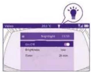 Video 20,5 ℃ Nightlight 13:59 On/Off Brightness low Euler 28 min