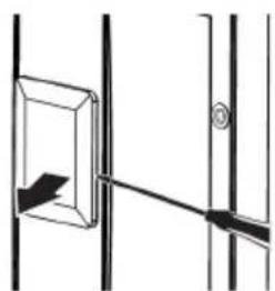 Pure mechanical diagram showing a rectangular block connected to a vertical rod with a circular end (no text or symbols)