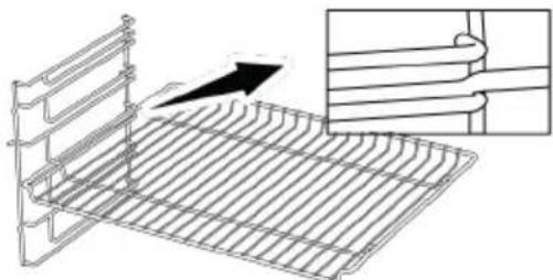 Line drawing of a metal rack with a black arrow pointing to a section, showing structural details (no text or symbols)