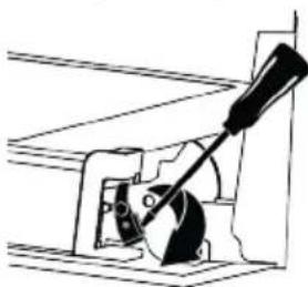 Mechanical diagram showing a lever mechanism with a wheel and pivot (no text or symbols)