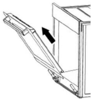 Technical line drawing of a mechanical bracket or frame assembly with an arrow indicating direction (no text or symbols present)