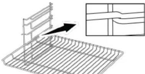 Technical line drawing of a metal rack with a bracket and an inset showing a cross-section (no text or symbols)