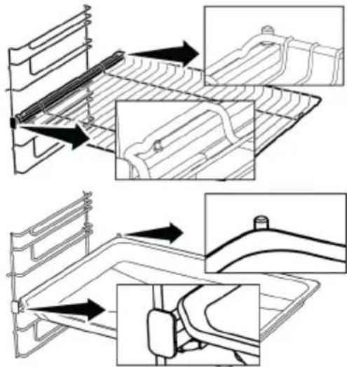 Technical diagram illustrating mechanical assembly steps with labeled components and directional arrows.