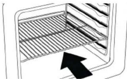 Diagram of a kitchen appliance showing a rack with a black arrow pointing to the interior (no text or symbols)