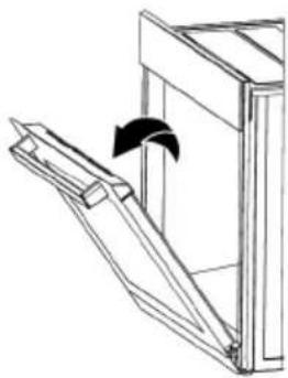 Diagram of a door handle mechanism with an arrow indicating rotation (no text or symbols)