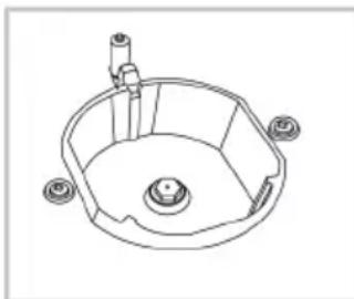 Technical line drawing of a mechanical component with mounting holes and central hub (no text or symbols).