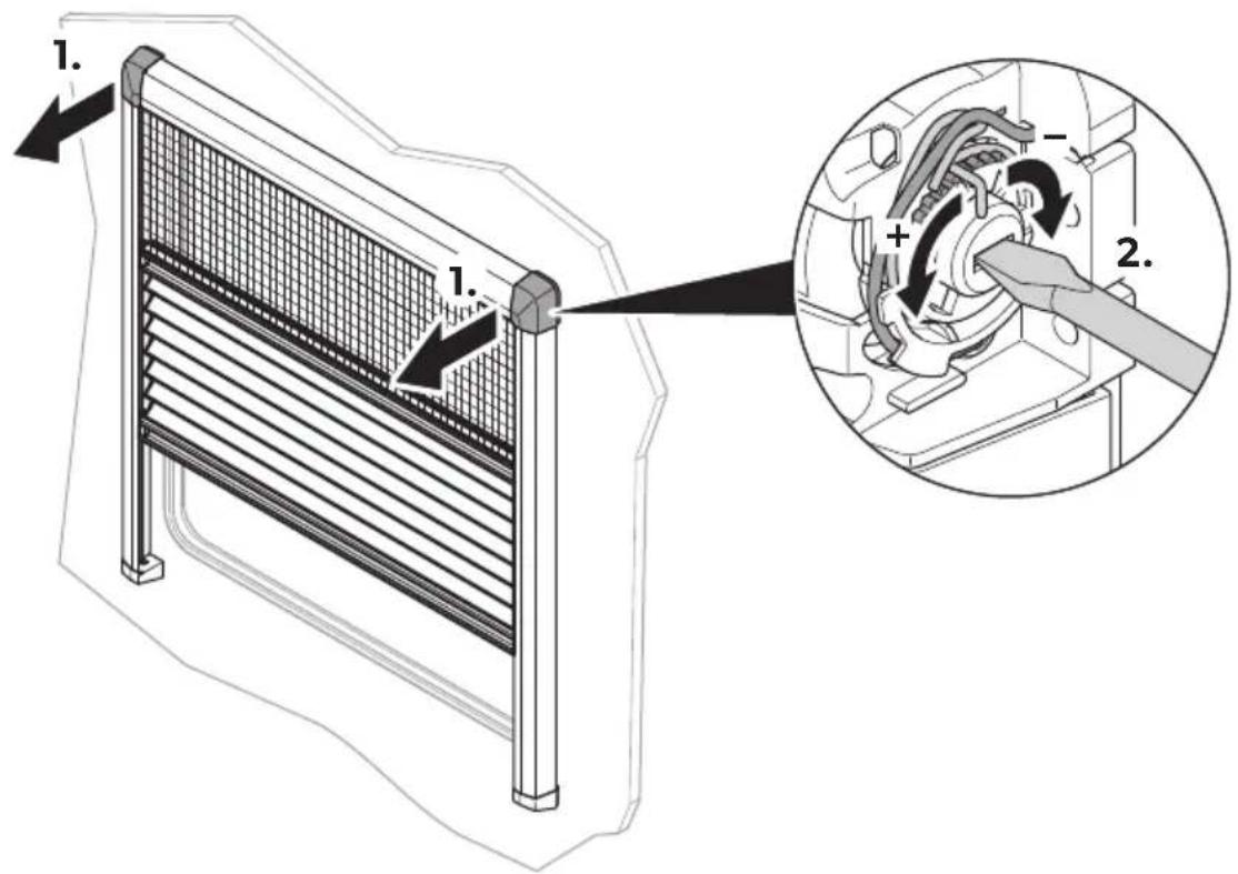 Technical diagram showing a heat exchanger with labeled components and a magnified view of the internal mechanism.