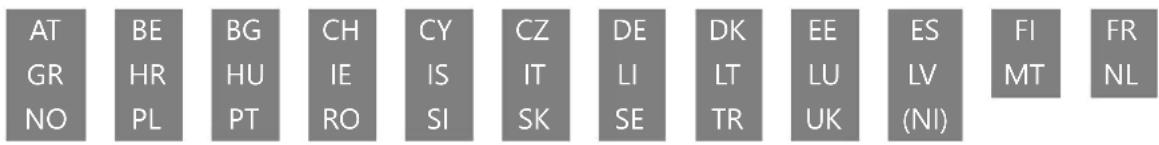 AT GR NO BE HR PL BG HU PT CH IE RO CY IS SI CZ IT SK DE LI SE DK LT TR EE LU UK ES LV (NI) FI MT FR NL