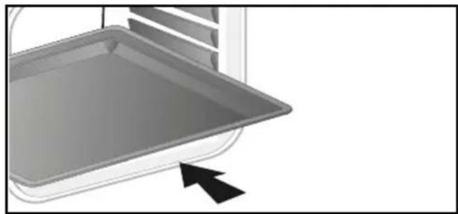 Illustration of a gray tray with an arrow pointing to it, no text or symbols present