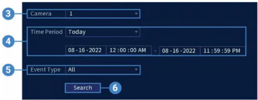 Camera 1 Time Period Today 08 - 16 - 2022 12 : 00 : 00 AM - 08 - 16 - 2022 11 : 59 : 59 PM Event Type All Search 6