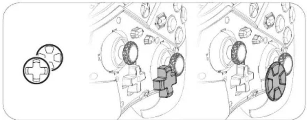 Technical line drawing of a mechanical assembly with cross-shaped components and internal gears (no text or symbols)
