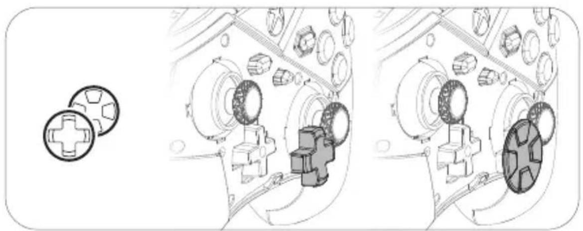Technical line drawing of a mechanical assembly with cross-shaped components and internal gears (no text or symbols).
