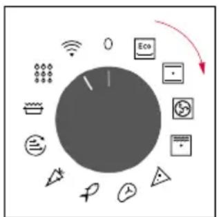 Diagram showing a circular device with icons for sensors, battery, and eco-friendly options, including a red arrow indicating direction.