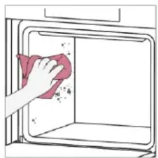 Hand cleaning a kitchen appliance with a red cloth (no text or symbols visible)
