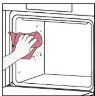 Illustration of a hand cleaning a kitchen appliance with a cloth (no text or symbols)