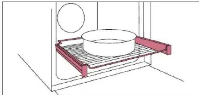 Technical line drawing of a kitchen sink with a round bed, pink tray, and mesh base (no text or symbols)