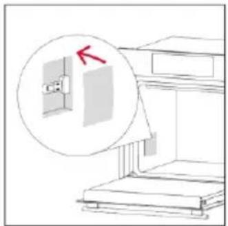 Diagram of a door with a red arrow pointing to a window, shown in line drawing without any text or symbols.