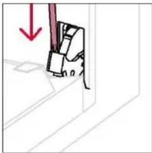 Diagram showing a mechanical component with a red downward arrow, no text or symbols present.