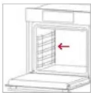 Diagram of a refrigerator with a red arrow pointing to the interior panel (no text or symbols present).