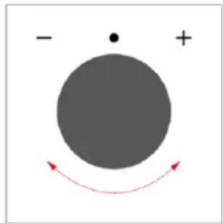 Simple diagram with a gray circle, black dot, and red curved arrows indicating direction (no text or symbols)