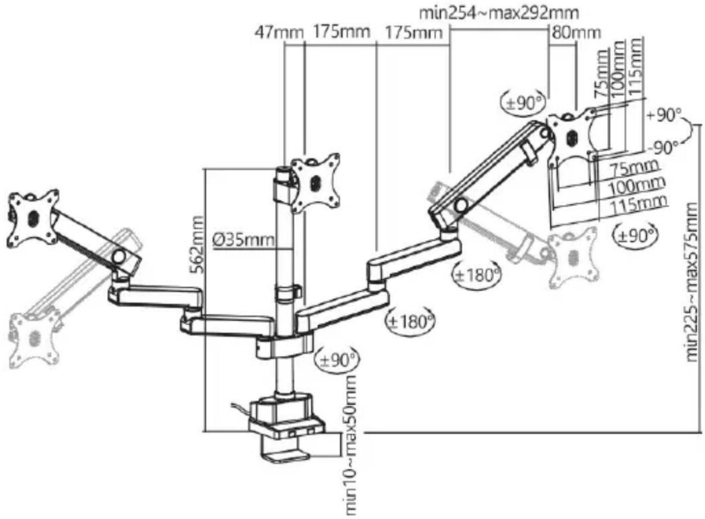 StarTech.com 3MP2AG-MONITOR-ARM - Vue latérale et frontale Profil - 1