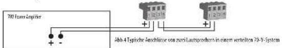 70V Power Amplifier Abb 4 Typische Anschluss von zwei Lautsprechern in einem verteilten 70-V-System