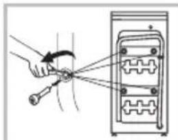 Diagram showing a hand operating a switch to adjust internal components, with arrows indicating direction and labels.
