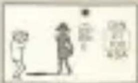 Hand-drawn sketch with two figures and Chinese text labels, possibly depicting a scene or scene with annotations.