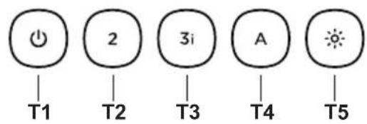 graph TD A["○"] --> B["T1"] C["2"] --> D["T2"] E["3i"] --> F["T3"] G["A"] --> H["T4"] I["●"] --> J["T5"]