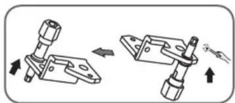Mechanical assembly diagram showing two sequential steps of a mechanical clamp or bracket (no text or symbols).
