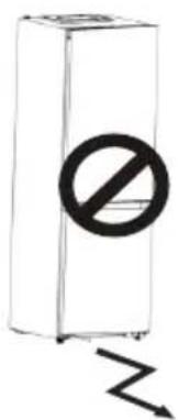 Hand-drawn sketch of a rectangular box with a prohibition symbol and a zigzag arrow below it