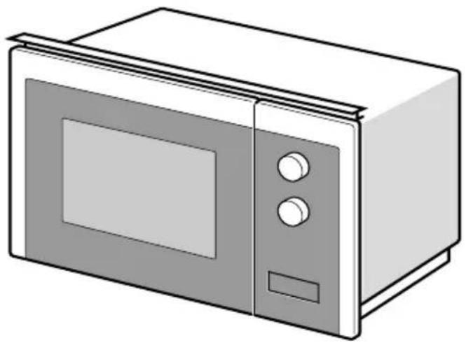 Line drawing of a microwave oven with control panel and door (no text or symbols)