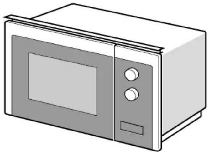 Line drawing of a microwave oven with control panel and door (no text or symbols)