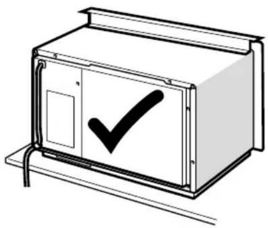 Line drawing of a cabinet with a black checkmark on the door (no text or symbols)