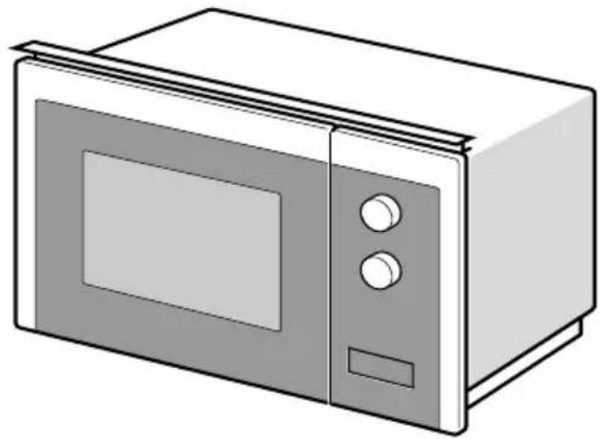 Line drawing of a microwave oven with control panel and door (no text or symbols)