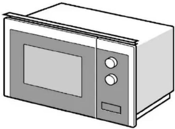 Line drawing of a microwave oven with control panel and door (no text or symbols)