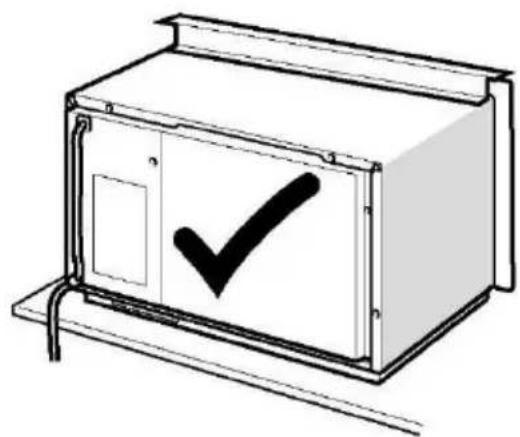 Simple line drawing of an open electrical cabinet with a black checkmark on the door (no text or symbols)