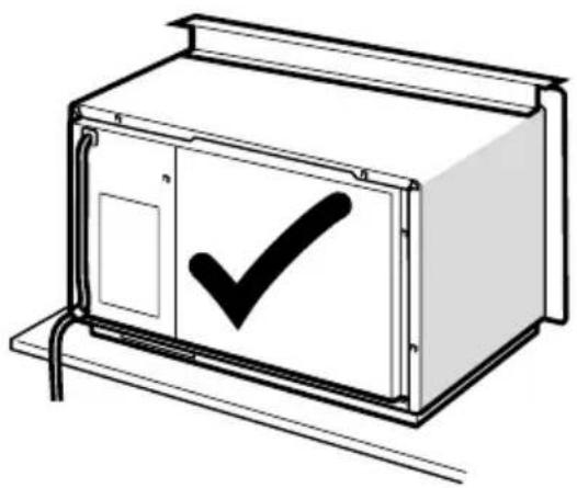 Simple line drawing of a cabinet with a checkmark on the door (no text or symbols)