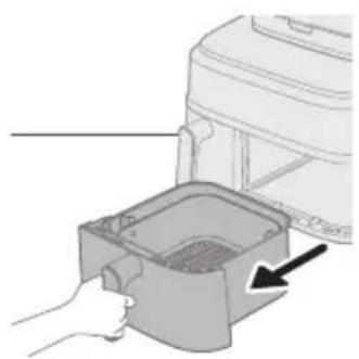 Illustration of a hand inserting a square container into a kitchen appliance (no text or symbols visible).