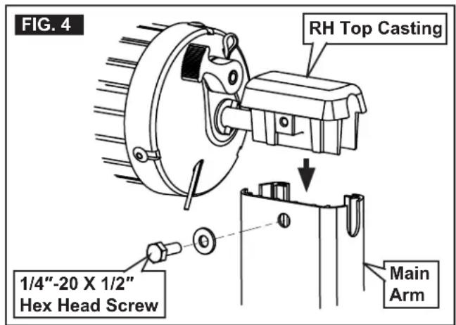 FIG. 4 RH Top Casting 1/4"-20 X 1/2" Hex Head Screw Main Arm