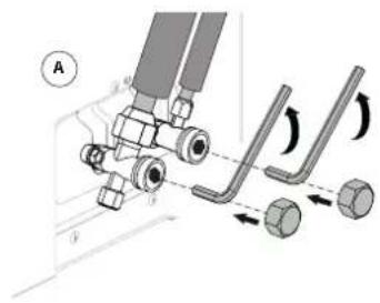 Technical diagram showing mechanical assembly with labeled parts and motion indicators