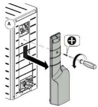 Diagram showing a device panel with labeled components and a magnified view of the component being inserted into a device.