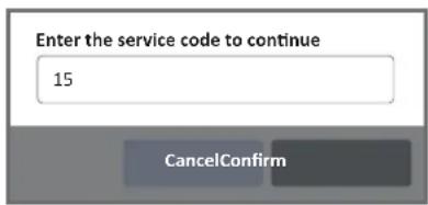 Enter the service code to continue 15 CancelConfirm