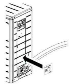 Diagram showing a device with labeled components and an arrow pointing to a label box with Chinese text.