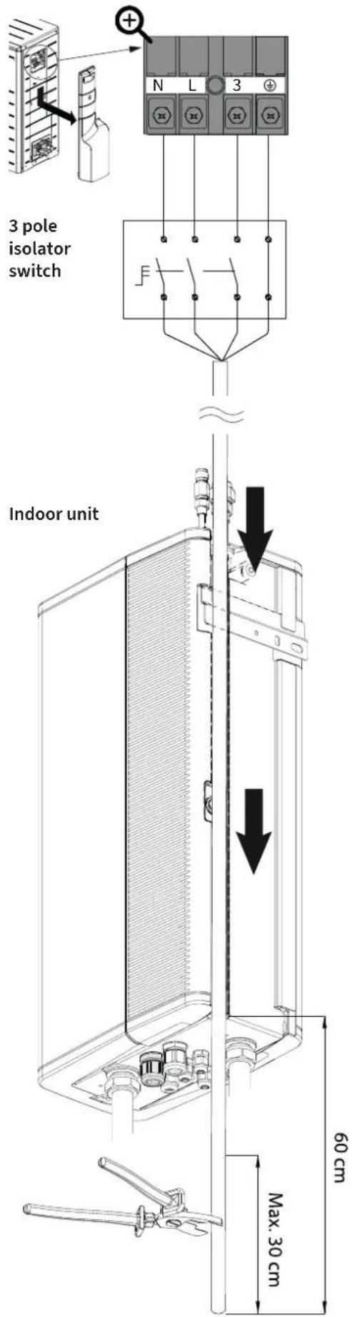 3 pole isolator switch Indoor unit 60 cm Max. 30 cm