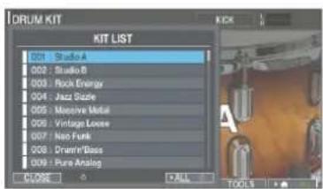 DRUM KIT KIT LIST 001 - Studio A 002 - Studio B 003 - Rock Energy 004 - Jazz Guide 005 - Mccive Metal 006 - Vintage Loose 007 - Neo Funk 008 - Drama/Blass 009 - Pure Analog CLOSE ALL Tools