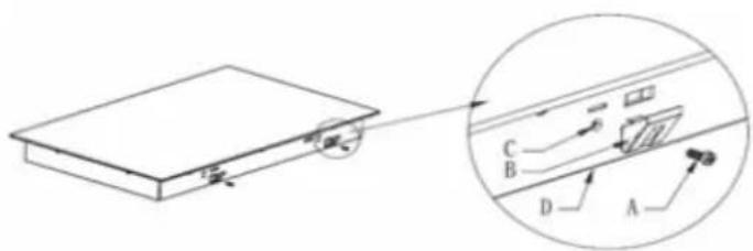 Diagramme montrant une configuration d'expérience de physique avec des composants étiquetés A, B, C, D et une mesure d'angle sur un bloc
