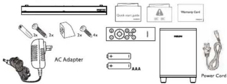 2x 2x 2x 4x AC Adapter + 1 + 1 AAA Quick start guide Warranty Cord Power Cord